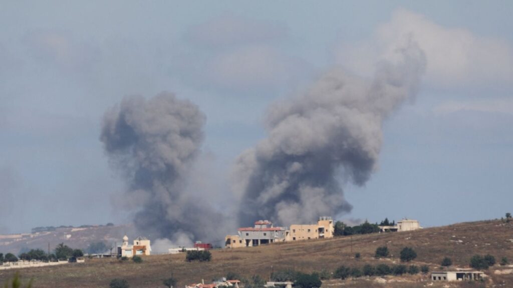 Smoke billows from southern Lebanon following an Israeli strike, as seen from Marjayoun, Lebanon, June 19, 2026. REUTERS/Stringer