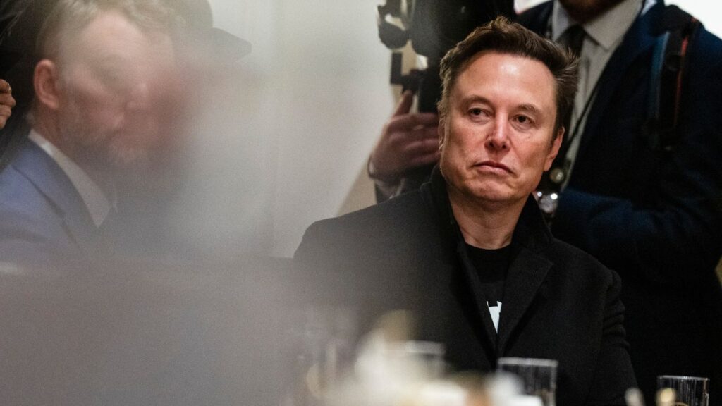 Elon Musk during a cabinet meeting in the Cabinet Room of the White House in Washington, April 10, 2025. Elon Musk’s SpaceX, on the cusp of the largest initial public offering ever, will soon end up in index funds after rule changes by Nasdaq and other index providers. (Eric Lee/The New York Times)