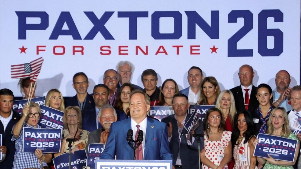 Texas Attorney General Ken Paxton speaks to supporters after winning the Republican runoff election for U.S. Senate in Texas, defeating incumbent U.S. Senator John Cornyn, in Plano, Texas, U.S., May 26, 2026. (Reuters File)