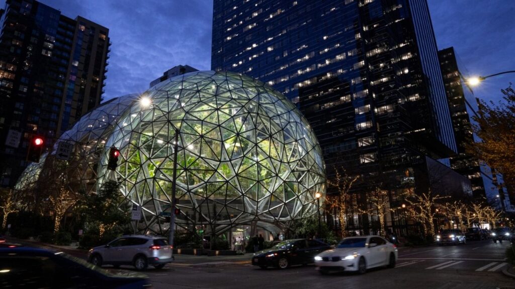 The Amazon headquarters in Seattle on Nov. 17, 2025. Amazon illegally retaliated against three of its employees for publicly testifying that Seattle should regulate data centers, according to a complaint filed on Thursday, June 18, 2026, with the city’s Office for Civil Rights. (Jovelle Tamayo/The New York Times)