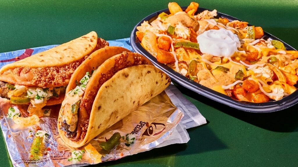 The Fajita Street Chalupas (left) and the Chicken Fajita Nacho Fries. (Taco Bell)