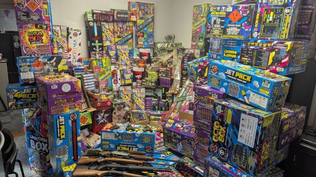 The Madera Police Department seized about 2,800 pounds of illegal fireworks, 11 firearms and arrested four people during a weeklong enforcement operation targeting explosives ahead of the Fourth of July. (Madera PD)