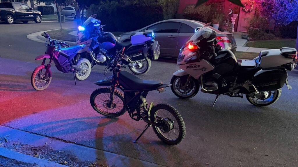 The Visalia Police Department towed two electric motorcycles and issued citations during a safety enforcement operation targeting unsafe and illegal riding behavior, officials said. (Visalia PD)