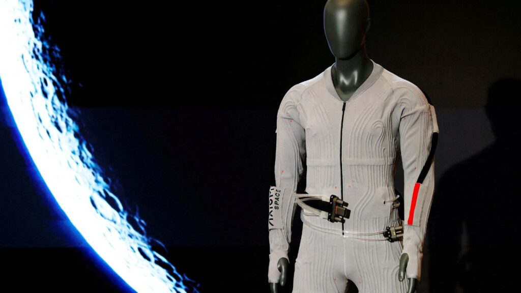 The inner-layer liquid cooling and ventilation garment designed by Prada and Axiom Space is unveiled at a press event in New York City, U.S., June 7, 2026. REUTERS/Heather Khalifa
