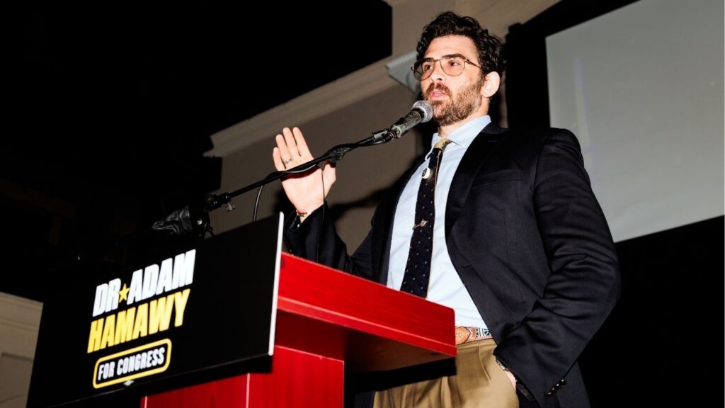 The progressive activist Hasan Piker speaks at a campaign rally for Adam Hamawy, a candidate in the upcoming Democratic House primary, in Trenton, N.J., on Saturday, May 30, 2026. Britain said on Monday, June 1, 2026, that it had blocked entry to two prominent American commentators, Cenk Uygur and Hasan Piker, because of their “potential risk” to British society, a decision that comes amid debate about the limits of free speech in the country. (Hannah Beier/The New York Times)