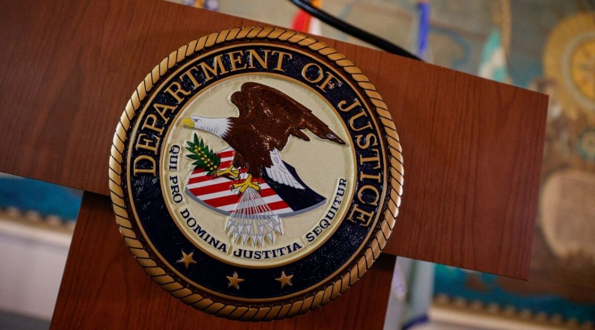 The seal of the U.S. Department of Justice at Freedom Tower in Miami, Florida, U.S., May 20, 2026. (Reuters File)