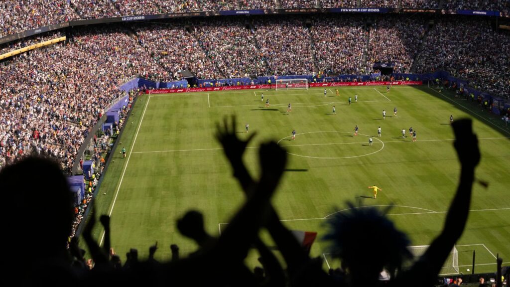 Fans react during the 2026 FIFA World Cup soccer match between France and Senegal at New York New Jersey Stadium in East Rutherford, N.J., June 16, 2026. TSome visiting sports fans are charmed by the United States. The country is even more charmed by them. (Hiroko Masuike/The New York Times)