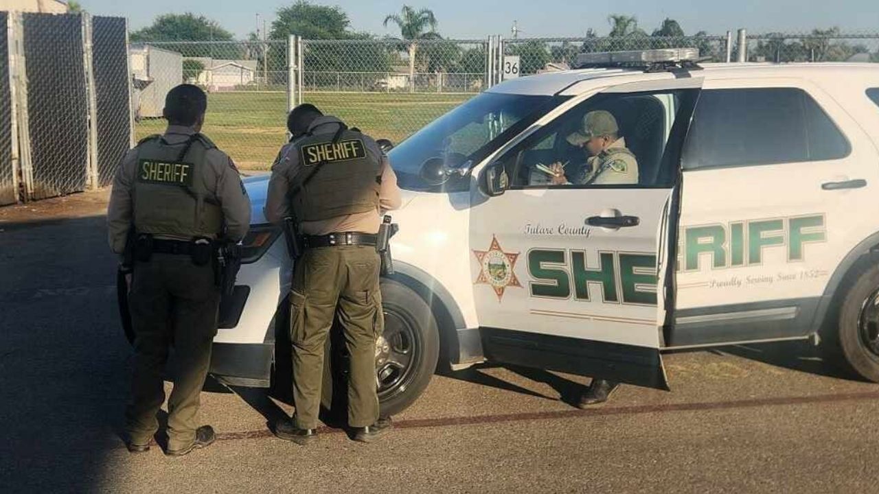 Two men were arrested after Tulare County detectives recovered a stolen golf cart and other property taken from Golden Valley Elementary School in Orosi and returned the items to the school. (Tulare County SO)