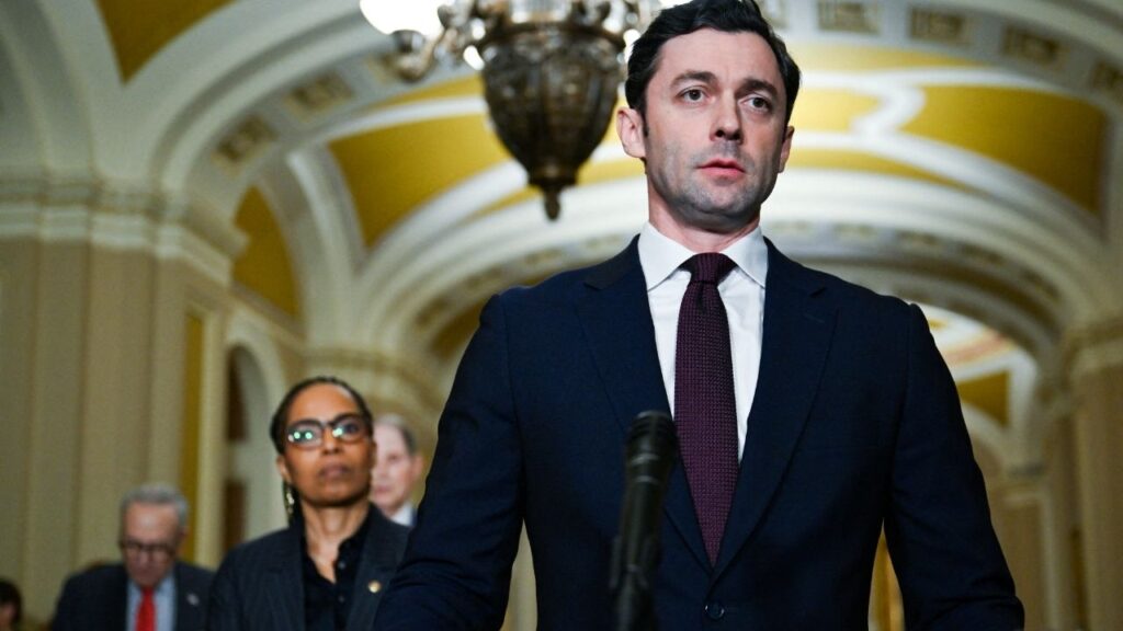 U.S. Senator Jon Ossoff (D-GA) speaks at a press conference following the Democratic weekly policy lunch on Capitol Hill in Washington, D.C., U.S., December 9, 2025. REUTERS/Annabelle Gordon