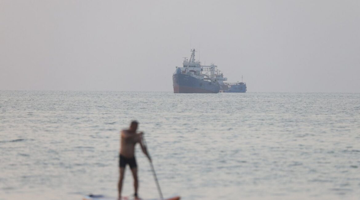 Vessels in the Strait of Hormuz near the beach of Bandar Abbas, Iran, June 21, 2026. (Amirhosein Khorgooi/ISNA/via WANA (West Asia News Agency)via Reuters)