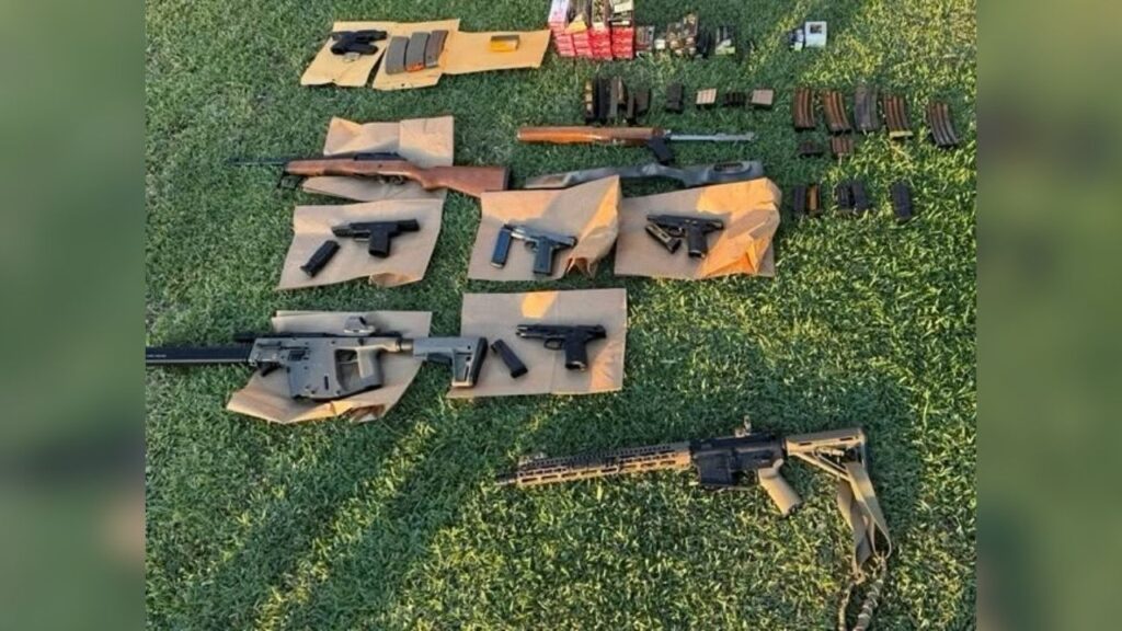 Visalia police arrested Jordan Uvalle, 21, after a Sunday morning threat investigation led officers to seize eight firearms, including a ghost AR-15 rifle. (Visalia PD)