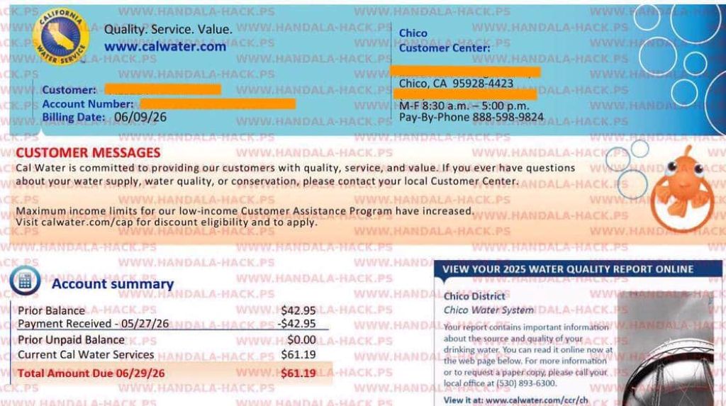 Copy of a water bill