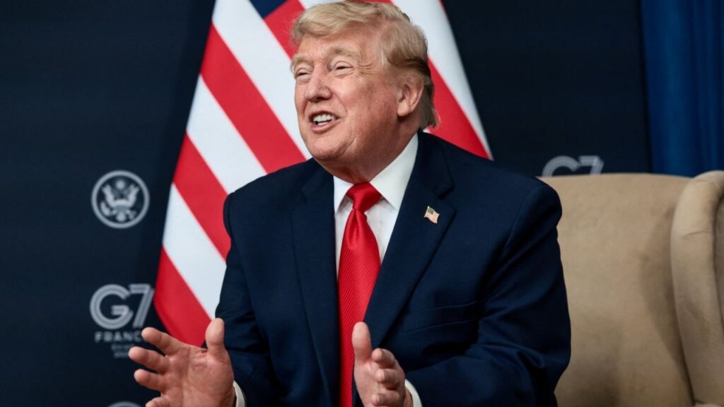 President Donald Trump attends a bilateral meeting with the President of the United Arab Emirates (UAE) Mohamed bin Zayed Al Nahyan, on the sidelines of the G7 summit, in Evian-les-Bains, France, June 16, 2026. (Reuters/Evelyn Hockstein)