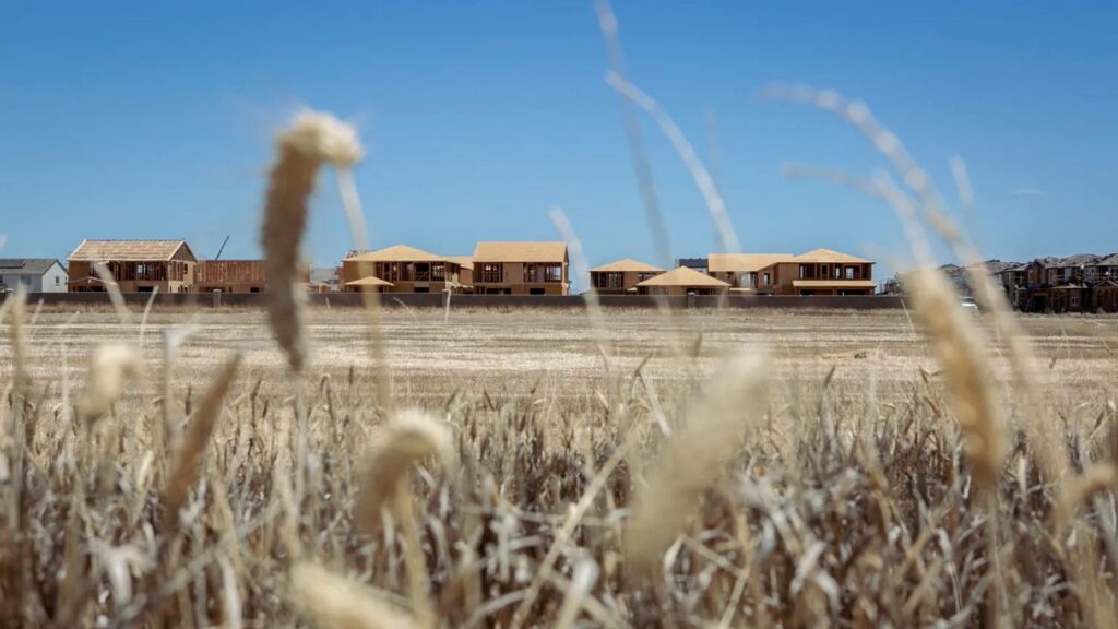 Image of new houses being built near vacant land