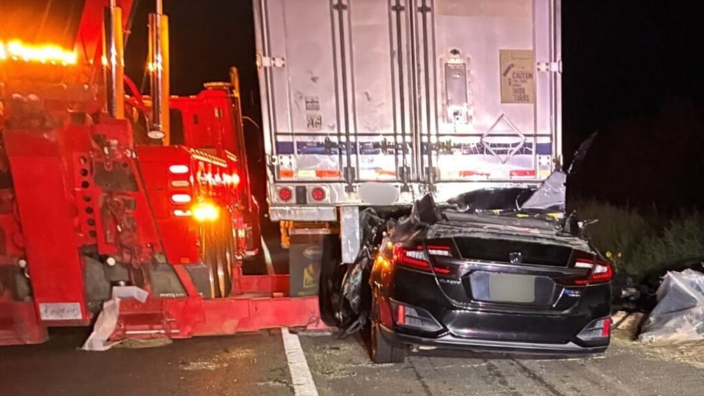 A Fresno mother and her 17-year-old daughter were killed after their Honda crashed into the rear of a disabled tractor-trailer on Highway 152 in Madera County, according to CHP. (CHP)