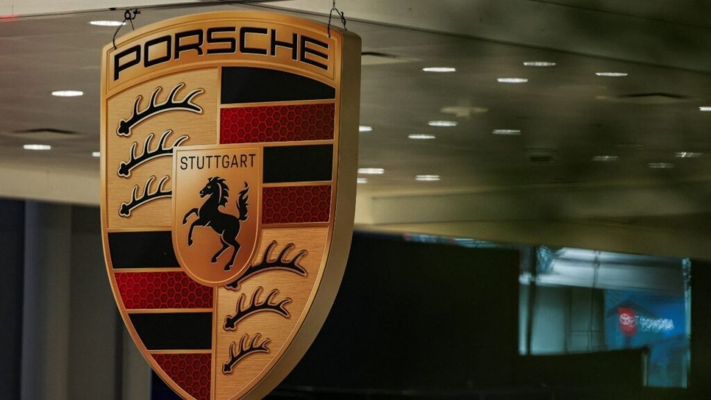 A Porsche logo is displayed during the New York International Auto Show in New York City, U.S., April 1, 2026. REUTERS/Jeenah Moon