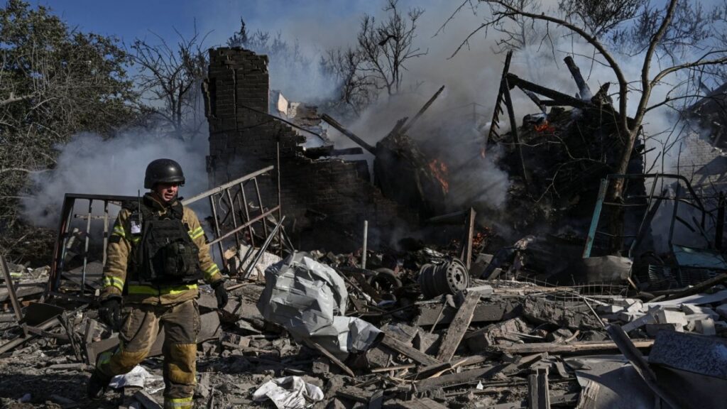 A firefighter works at the site of a residential area hit by a Russian air strike, amid Russia's attack on Ukraine, in Zaporizhzhia, Ukraine July 16, 2026. (Reuters/Stringer)