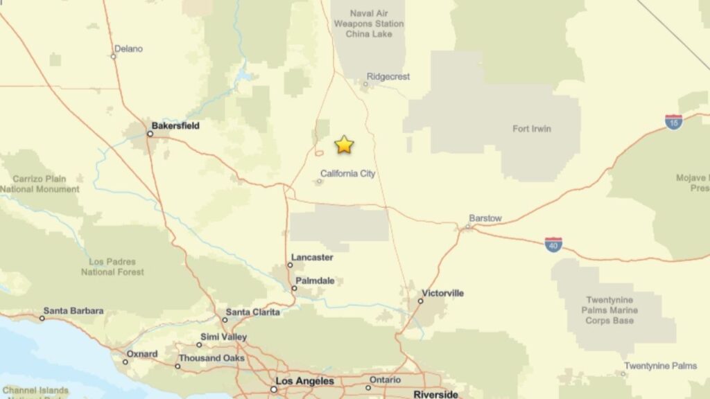 A magnitude 4.3 earthquake struck about 9 miles west-southwest of Randsburg, California, Monday morning at a depth of 5.6 miles, according to earthquake data. (USGS)