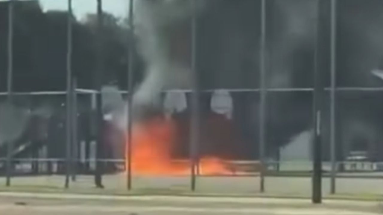 A playground fire at Pinedale Elementary School in Fresno caused nearly $100,000 in damage and was linked to unsupervised juveniles playing with fireworks, according to Fresno Fire investigators. (Fresno FD)