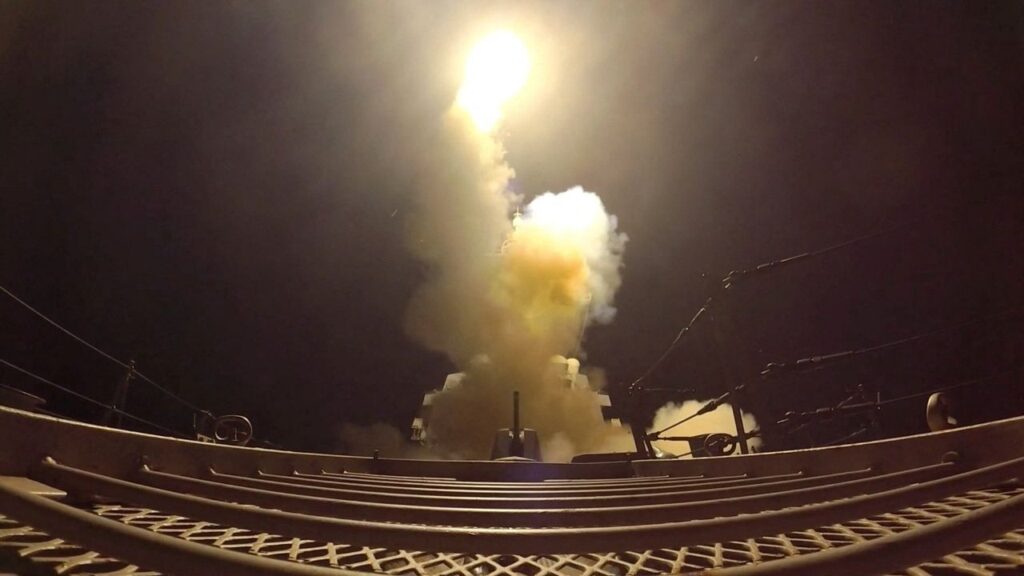 A projectile is fired during what the U.S. Central Command (CENTCOM) said were strikes on Iran, in this screen grab taken from a handout video released on July 12, 2026. U.S. Central Command/Handout via REUTERS