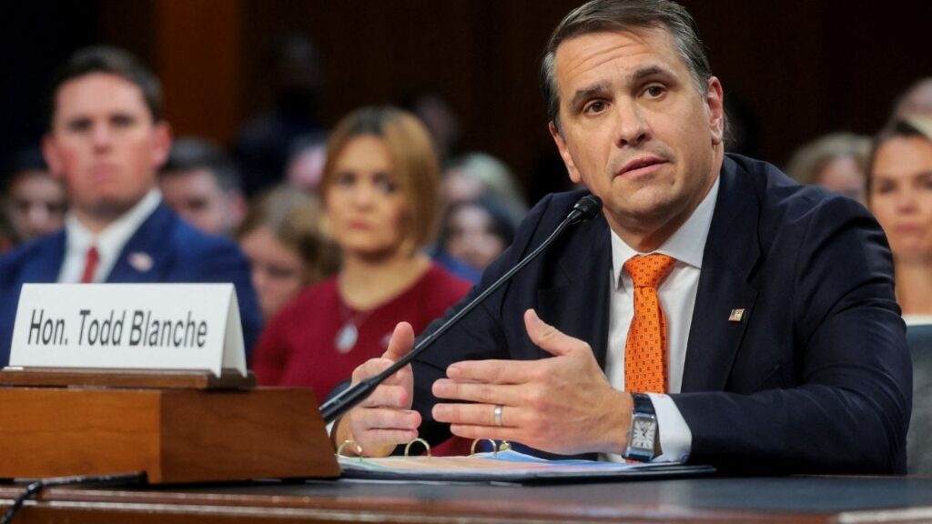 Acting U.S. Attorney General Todd Blanche testifies before a Senate Judiciary Committee confirmation hearing on his nomination to be attorney general, on Capitol Hill in Washington, D.C., U.S., July 15, 2026. (Reuters/Jonathan Ernst)