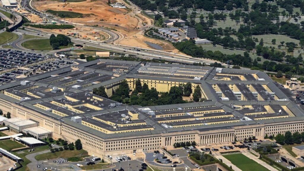 An aerial view of the Pentagon in Arlington, Va., on Oct. 31, 2025. The Pentagon on Tuesday, July 21, 2026, released the name of Sgt. Michael Emmanuel Swinton, a U.S. soldier killed during the disposal of an Iranian drone in northern Iraq. (Kenny Holston/The New York Times)