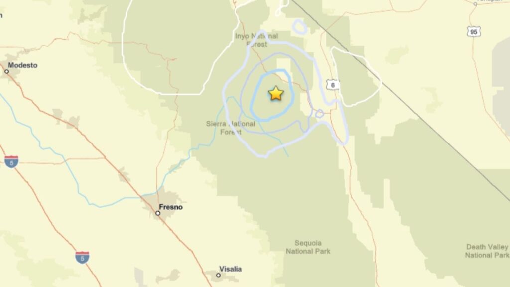 A magnitude 3.6 earthquake struck Thursday morning about 9 miles southwest of Toms Place in Mono County, with the quake recorded at a depth of about 4.5 miles and no damage or injuries reported. (USGS)