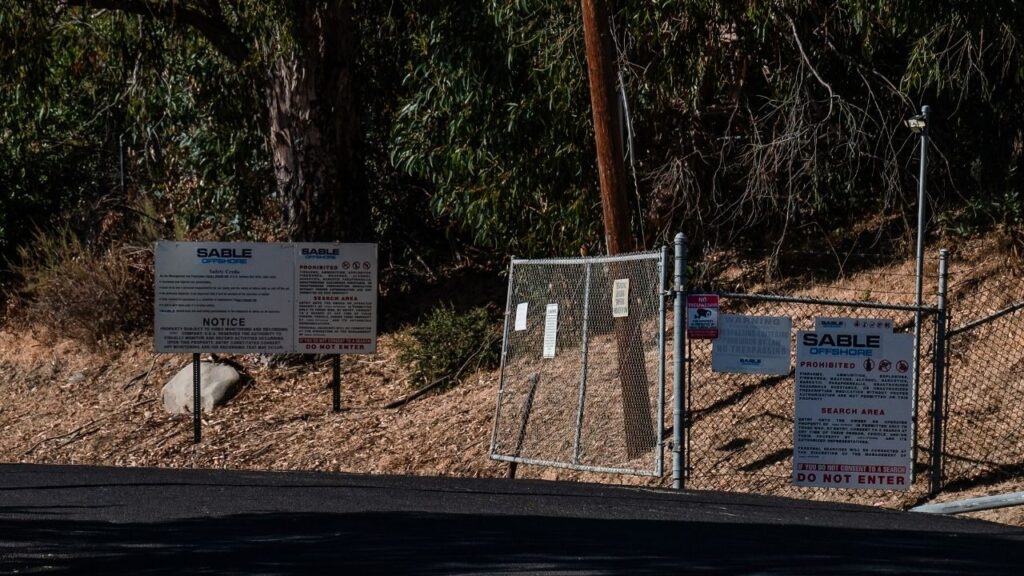 An entrance to Sable, the pipeline’s Texas-based owner, in Goleta, Calif., on June 22, 2026. The region is prized for its gorgeous beaches and ocean views. It also sits on one of the world’s richest offshore oil reserves. (Ariana Drehsler/The New York Times)