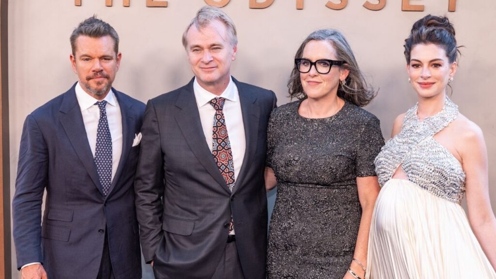 Asset id: 2811926735 Matt Damon, Christopher Nolan, Emma Thomas and Anne Hathaway attend premiere of 'The Odyssey' at AMC Lincoln Square in New York, NY on July 14, 2026.