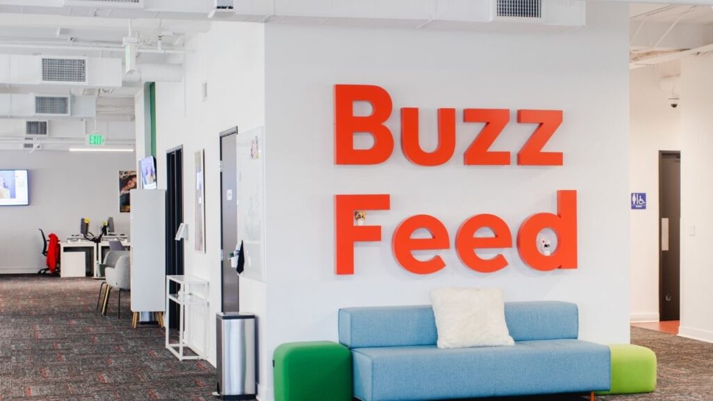 BuzzFeed’s office in Los Angeles, March 18, 2026. BuzzFeed laid off more than a third of its remaining staff on Monday, July 27, part of an effort by its new owner, Byron Allen, to stem millions of dollars in annual losses. (Alex Welsh/The New York Times)