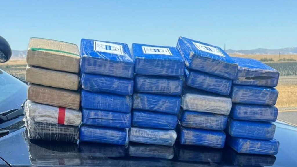 CHP officers seized 25 kilograms of cocaine worth an estimated $2.5 million during a traffic stop on Interstate 5 in Fresno County, arresting the driver and passenger, authorities said. (CHP)