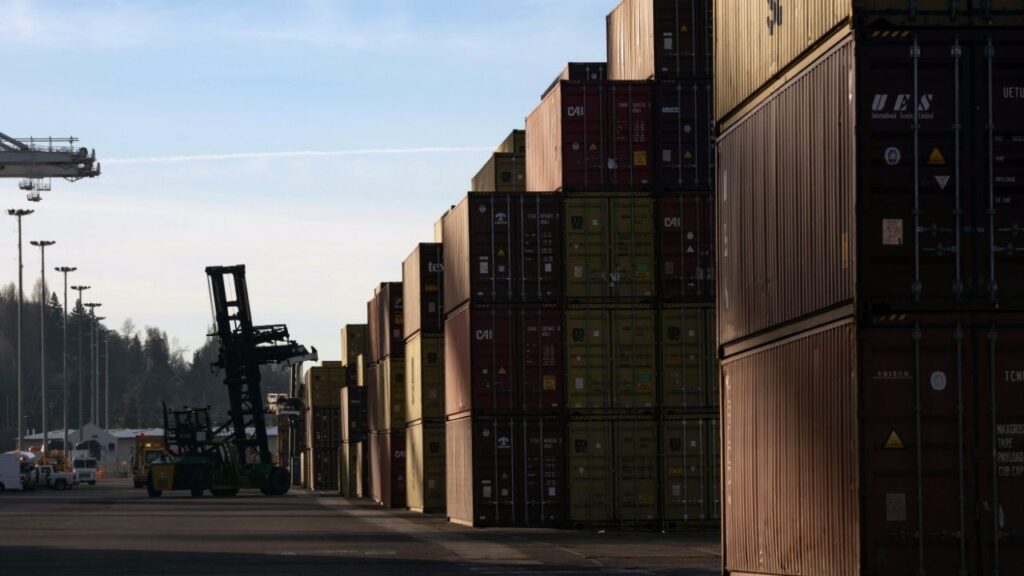 Cargo containers at the Port of Seattle in Washington State on Dec. 30, 2025. Imports of foreign goods, including pharmaceuticals and equipment for data centers, hit a record high in May 2026, pushing the monthly trade deficit to its highest level in over a year. (Ruth Fremson/The New York Times)