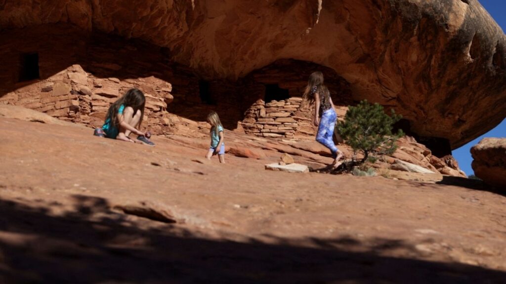 Children explore as the sun sets on the ancestral Puebloan House on Fire ruins in the Bears Ears National Monument outside Blanding, Utah, U.S., October 22, 2023. (Reuters File)