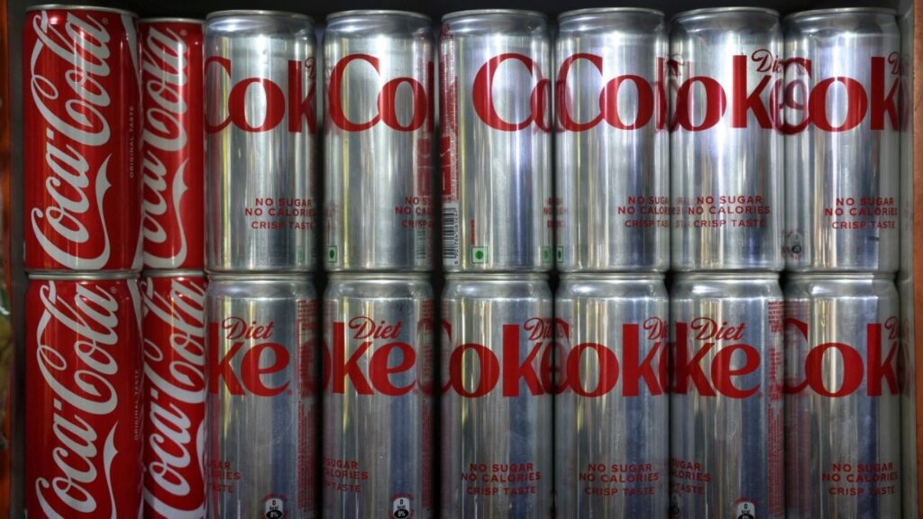 Coca-Cola Diet Coke cans on display for sale inside a shop in New Delhi, India, April 22, 2026. (Reuters File)