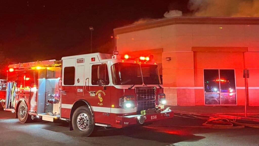 Firefighters contained an early Wednesday structure fire at a business on South Gateway Drive in Madera, preventing the flames from spreading to neighboring businesses. (Madera PD)