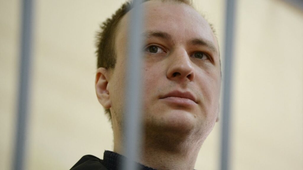 Former U.S. Marine Robert Gilman, who serves a prison sentence for assaulting a Russian police officer in 2022, attends a court hearing in Voronezh, Russia April 6, 2026. (Reuters/Vladimir Lavrov)