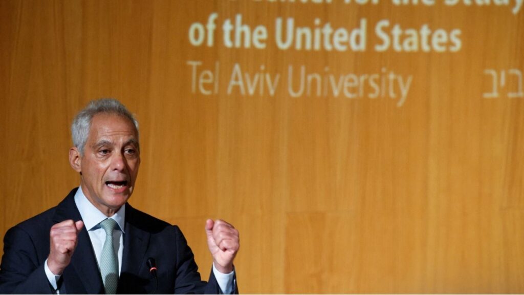 Former White House chief of staff Rahm Emanuel attends an event at Tel Aviv University in Tel Aviv, Israel, July 8, 2026. REUTERS/Amir Cohen