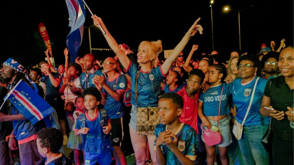 Supporters of Cape Verde’s national soccer team watch the match against Argentina for the World Cup in Praia, Santiago, Cape Verde, July 3, 2026. The tiny African nation was eliminated from the World Cup by one of soccer’s biggest powers but there was still plenty to celebrate. (Carmen Abd Ali/The New York Times)