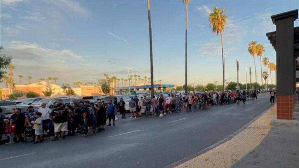 Hundreds began to line up Fresno Sam's Club Monday, July 20, 2026, for an overnight ahead of a limited Pokémon card release that collectors say could yield resale values of up to $200. (GV Wire/Darius Assemi)