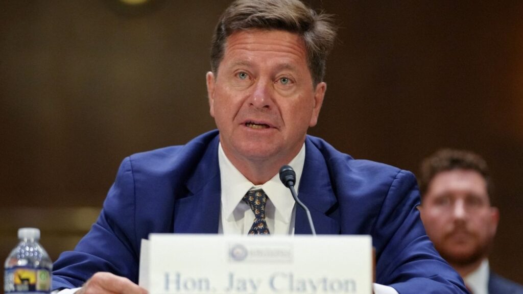 Jay Clayton, U.S. President Donald Trump's nominee to be Director of National Intelligence, testifies during a Senate Intelligence Committee confirmation hearing on Capitol Hill in Washington, D.C., U.S., July 15, 2026. REUTERS/Nathan Howard