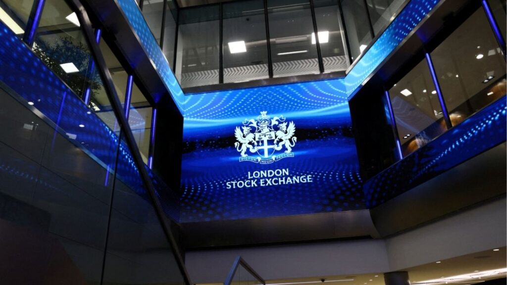 A screen is displayed at the London Stock Exchange in London, Britain January 19, 2026. Reuters/Jack Taylor/File Photo
