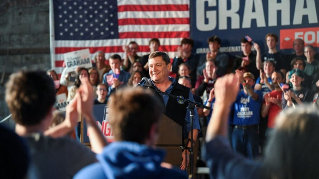 Democratic candidate for governor Troy Jackson, of Maine, speaks during a "Fighting Oligarchy" campaign rally with U.S. Senator Bernie Sanders (I-VT) in Portland, Maine, U.S., May 25, 2026. Reuters/Amanda Sabga/ File Photo