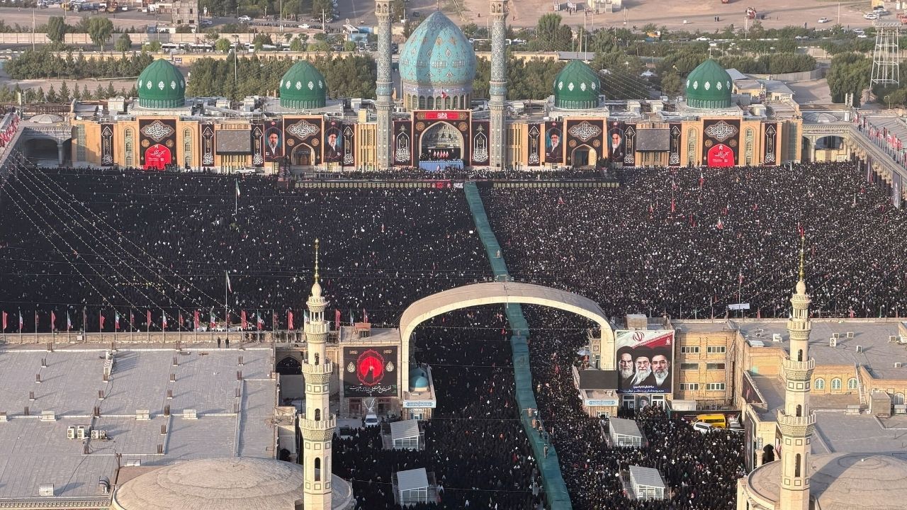 Mourners attend a prayer for Iran's late Supreme Leader Ayatollah Ali Khamenei, who was killed on February 28 in Israeli and U.S. airstrikes, at the Jamkaran Mosque, in Qom, Iran, July 7, 2026. Office of the Iranian Supreme Leader/WANA (West Asia News Agency) via REUTERS