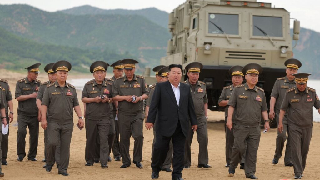 North Korean leader Kim Jong Un oversees the test of key weapons, involving an upgraded version of a 240-mm, 24-tube multiple rocket launcher system, tactical ballistic missiles, and a 155-mm self-propelled howitzer, in North Korea, June 25, 2026, in this picture released by North Korea's official Korean Central News Agency. (Reuters File)