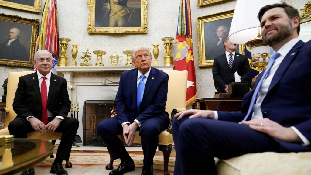 President Donald Trump and U.S. Vice President JD Vance meet Israeli Prime Minister Benjamin Netanyahu at the White House in Washington, U.S., February 4, 2025. (Reuters File)