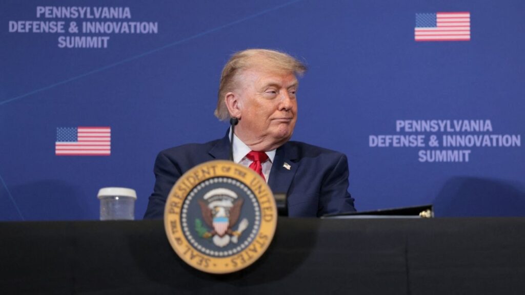 President Donald Trump looks on at the Pennsylvania Defense and Innovation Summit at the United States Army War College in Carlisle, Pennsylvania, U.S., July 15, 2026. (Reuters/Kylie Cooper)