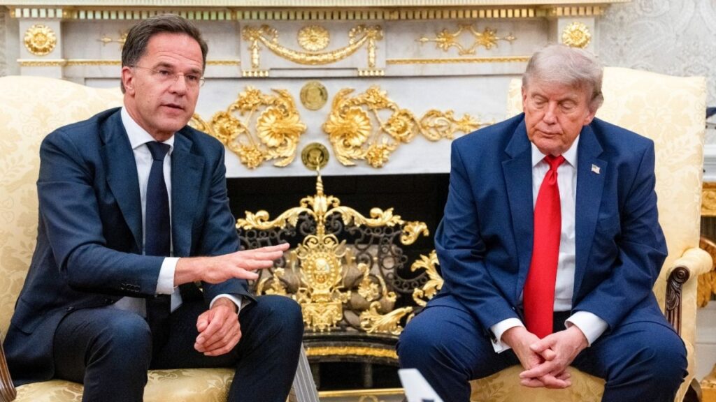President Donald Trump, right, meets with Mark Rutte, secretary general of NATO, in the Oval Office of the White House in Washington, June 24, 2026. Leaders of NATO countries are meeting in Ankara, the capital of Turkey, for an annual summit starting on Tuesday, July 7. (Alex Kent/The New York Times)