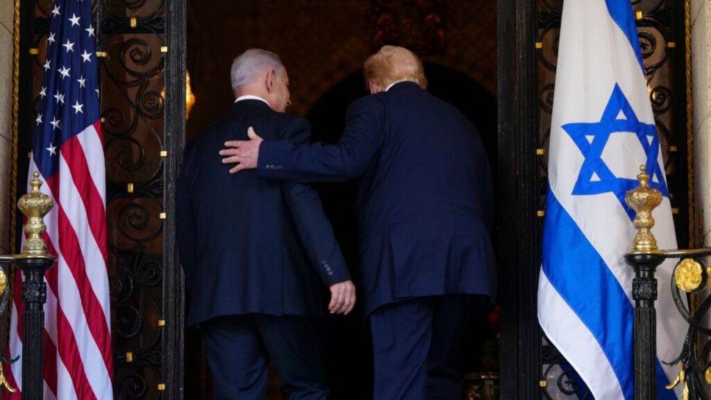 President Donald Trump, right, with Prime Minister Benjamin Netanyahu of Israel at Mar-a-Lago in Palm Beach, Fla., Dec. 29, 2025. Prime Minister Netanyahu is set to meet President Trump on Tuesday, July 27, 2026, with one eye on Iran and another on the coming elections back home. (Tierney L. Cross/The New York Times)