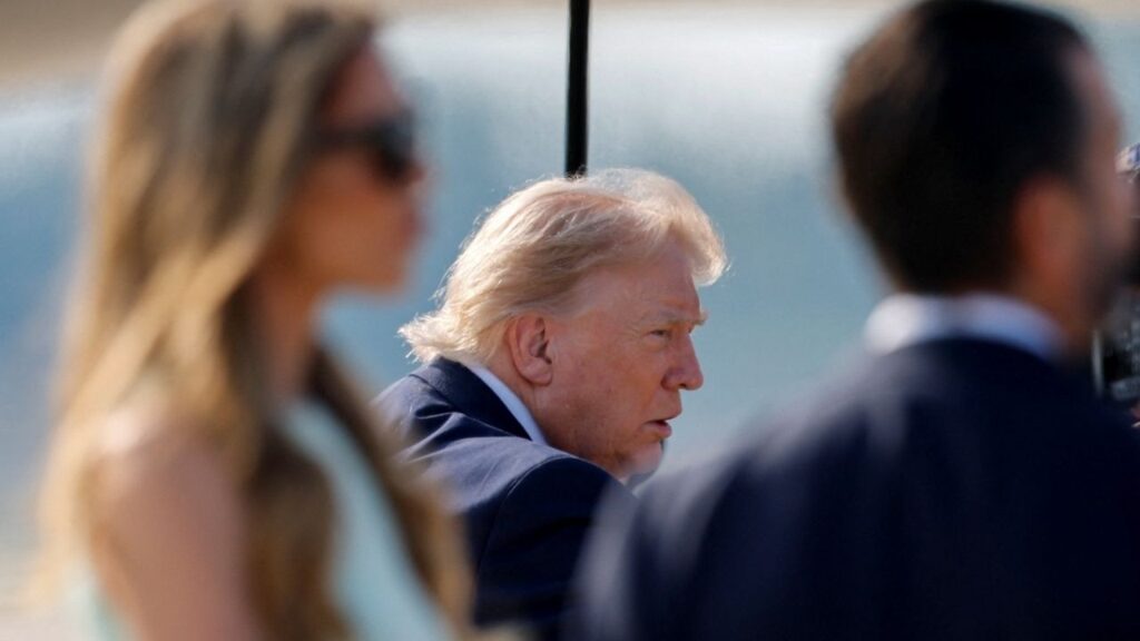 President Donald Trump speaks with reporters as he arrives to board the new Air Force One, a plane gifted by the Qatari government, after departing Joint Base Andrews, Maryland, U.S., July 1, 2026. (Reuters/Kylie Cooper)