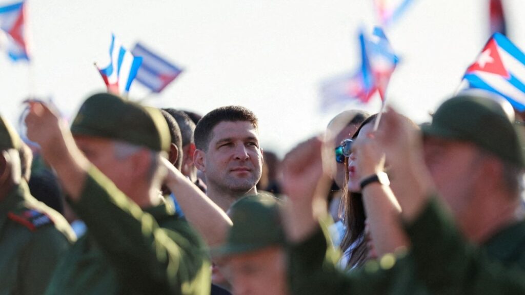Raul Guillermo Rodriguez Castro, known as "El Cangrejo”, grandson of former President Raul Castro, attends a pro-government rally called by Cuban authorities to protest U.S. policies toward the island, including the indictment of the former president, in Havana, Cuba, May 22, 2026. REUTERS/Norlys Perez